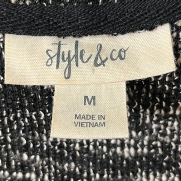 Style & Co. Black and White Knit Zip Front Hooded Cardigan - Picture 8 of 9